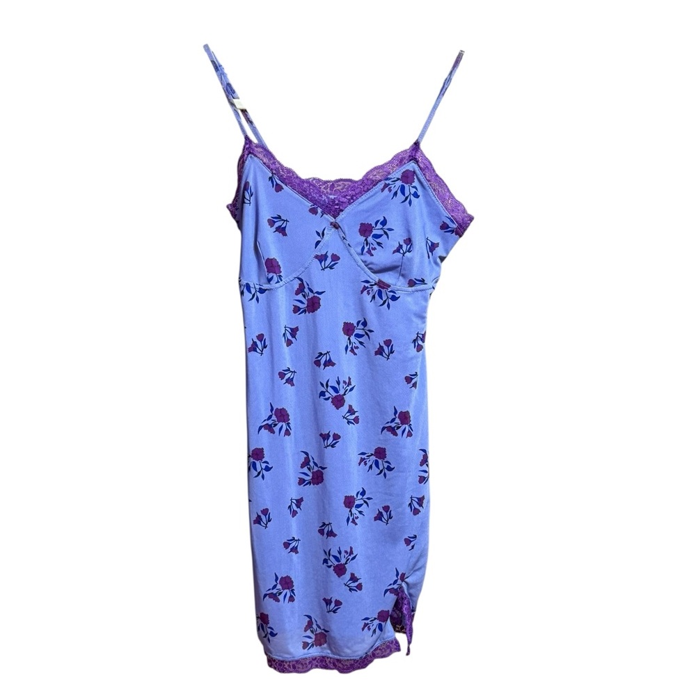 Dreamy Y2K Floral Slip Dress w/ Lace Trim Purple‎ Blue Sz XS